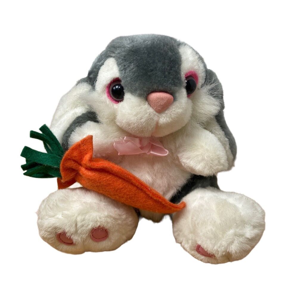 Giftco Plush Sitting Bunny Rabbit With Carrot Stuffed Animal Plush Gray  6.5 in